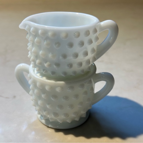 Vintage FENTON Hobnail White Milk Glass Small Cream and Sugar Bowl - Picture 2 of 10